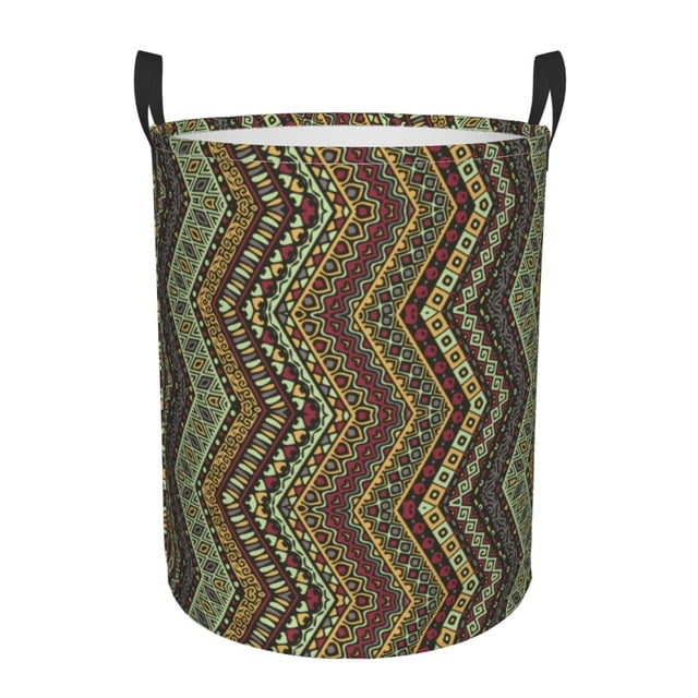DouZhe Paniers à Linge Imperméables Pliables Grands, Style Ethnique Rétro Rayures Imprimées Panier Circulaire avec Poignées