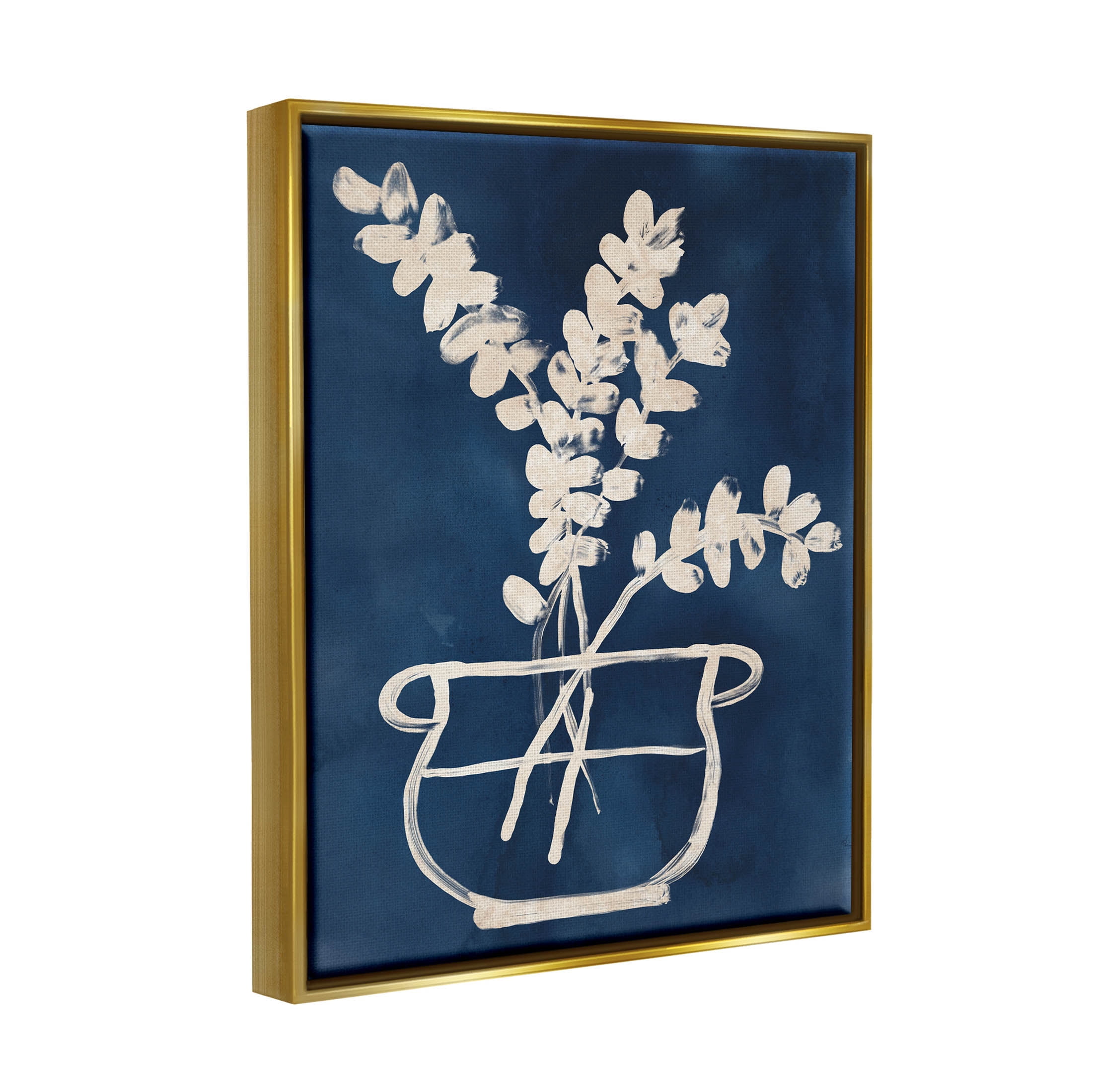 Stupell Industries Abstract Leaves Botanical Outline Graphic Art Metallic Gold Floating Framed Canvas Print Wall Art, Design by June Erica Vess