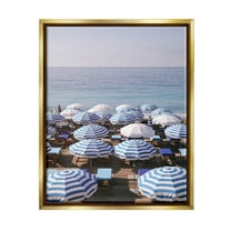 Beach Umbrellas Clear Summer Sky Coastal Photograph Metallic Gold Framed Art Print Wall Art