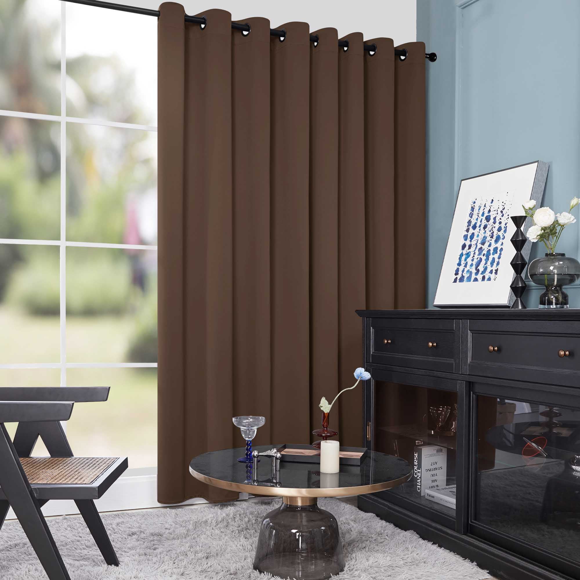 Deconovo Wide Blackout Curtains for Sliding Glass Door 100"W x 84"L, Solid Thermal Insulated Room Divider Curtains, Grommet Top, Brown, 1 Panel