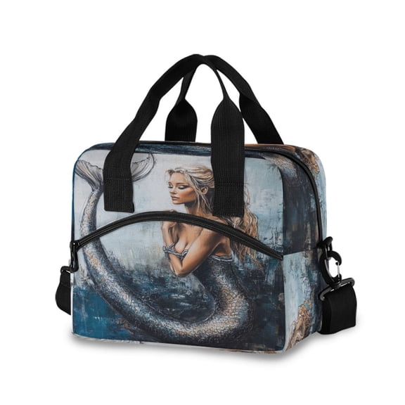 Lunch Bag Portable Crossbody Meal Bag Cooler Bag Insulated Lunch Bag Food Bag Handheld & Crossbody Design Cartoon Mermaid Pattern