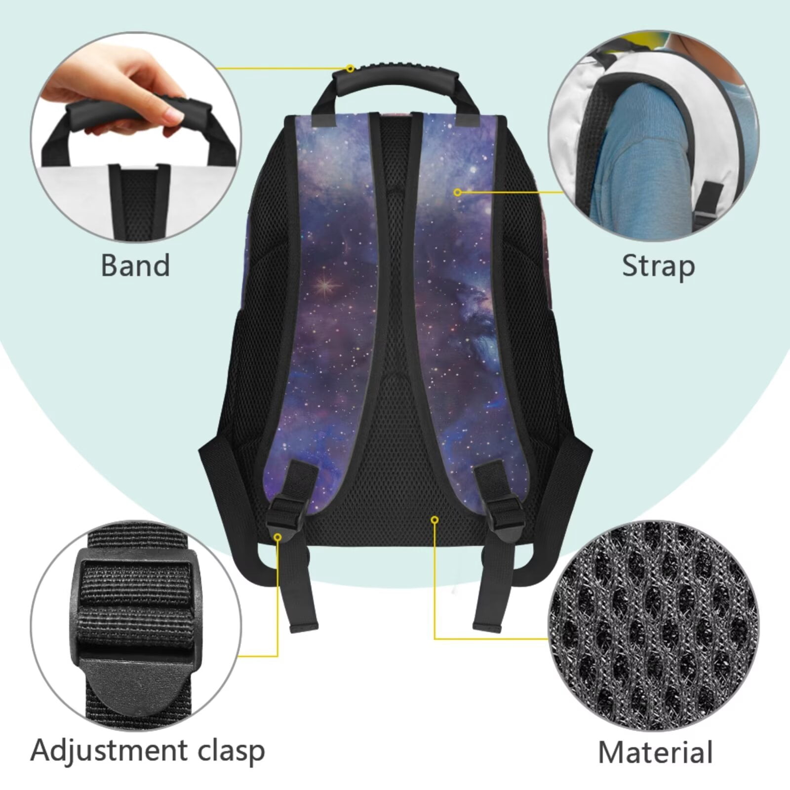 Pzuqiu Galaxy Cat Back Pack for School Girls Set of 4 17 Inch Kids Backpack Lunch Bag with Pencil Box 2pcs Bookmark, Travel Rucksack Camping School Bag for Teens Christmas Gifts