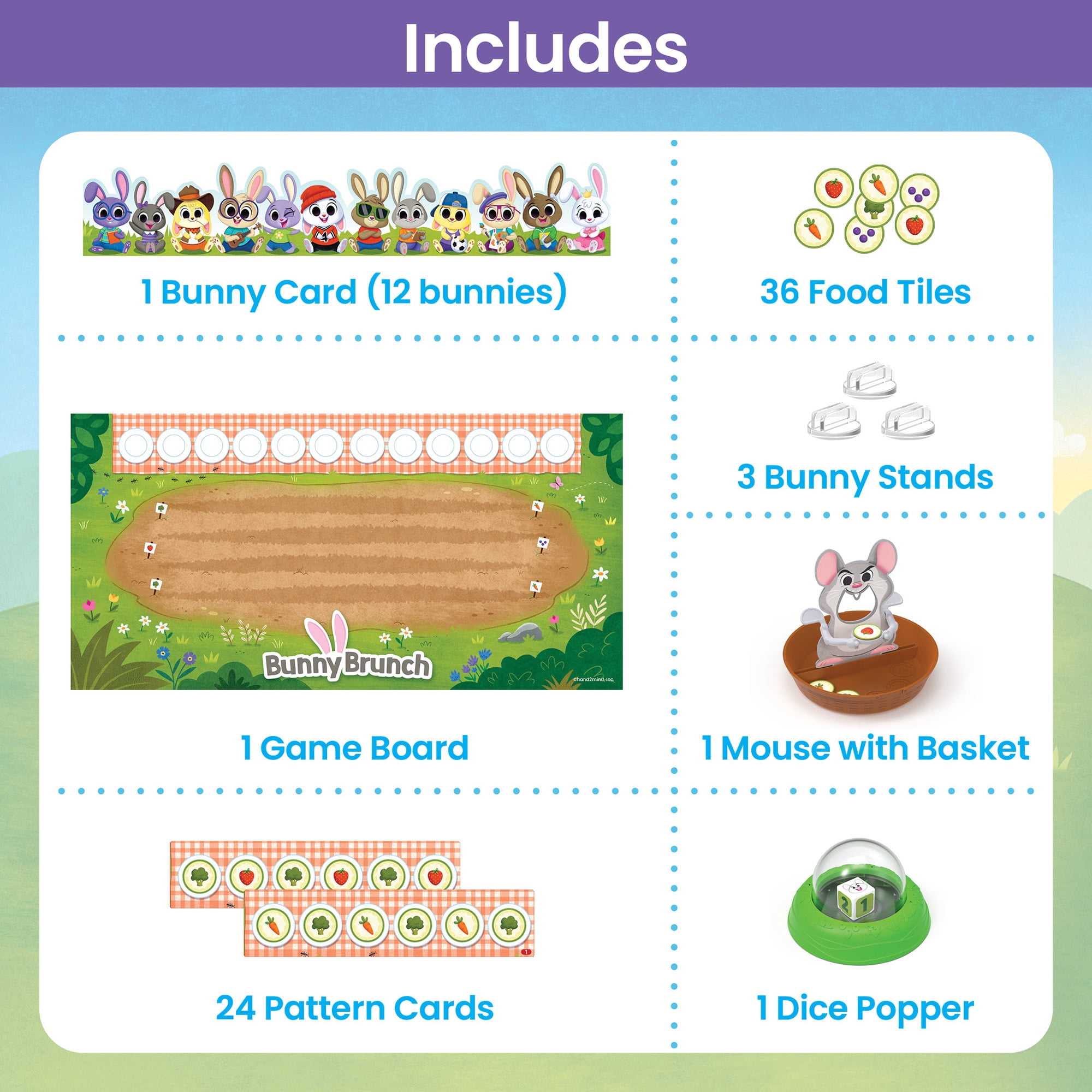 hand2mind Bunny Brunch Board Game, Pattern Game, Cooperative Board Game for Kids, Fun Math Games for Kids, Counting Game, Preschool Math Learning Games, Educational Board Games, Bunny Toys for Kids