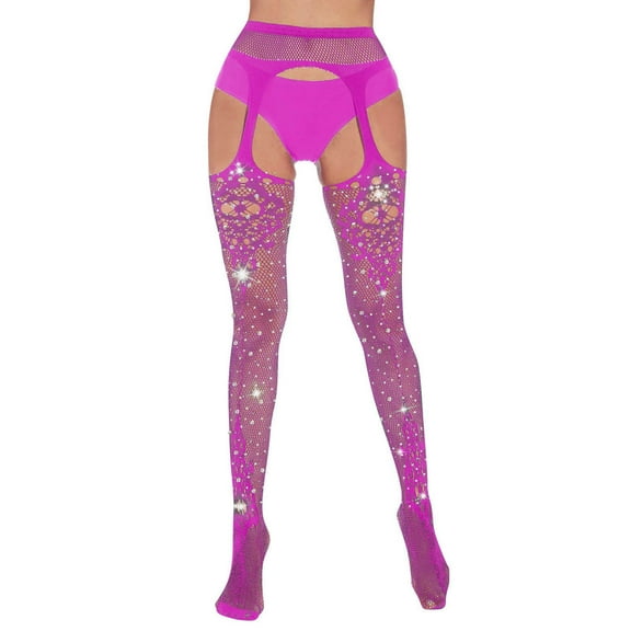 Fauean Fishnet Stockings for Women High Waisted Tights Diamond Suspender Silk Pantyhose Red