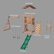 Backyard Discovery Lightning Ridge Cedar Wood Swing Set, Slide, Deck, Rock Wall, Sandbox