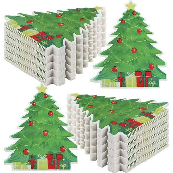 100-Pack Christmas Paper Napkins, Xmas Tree Snowman Print Party Dinner Serviettes