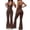 Coffee, variant on Women's Halter V Neck Backless Flare Leg Jumpsuit Sexy Bodycon One Piece Outfit