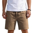 thumbnail image 3 of Eryao Linen Shorts for Men Casual Elastic Waist Drawstring Shorts with Pockets Lightweight Breathable Summer Beach Vacation Shorts,Khaki,M, 3 of 7