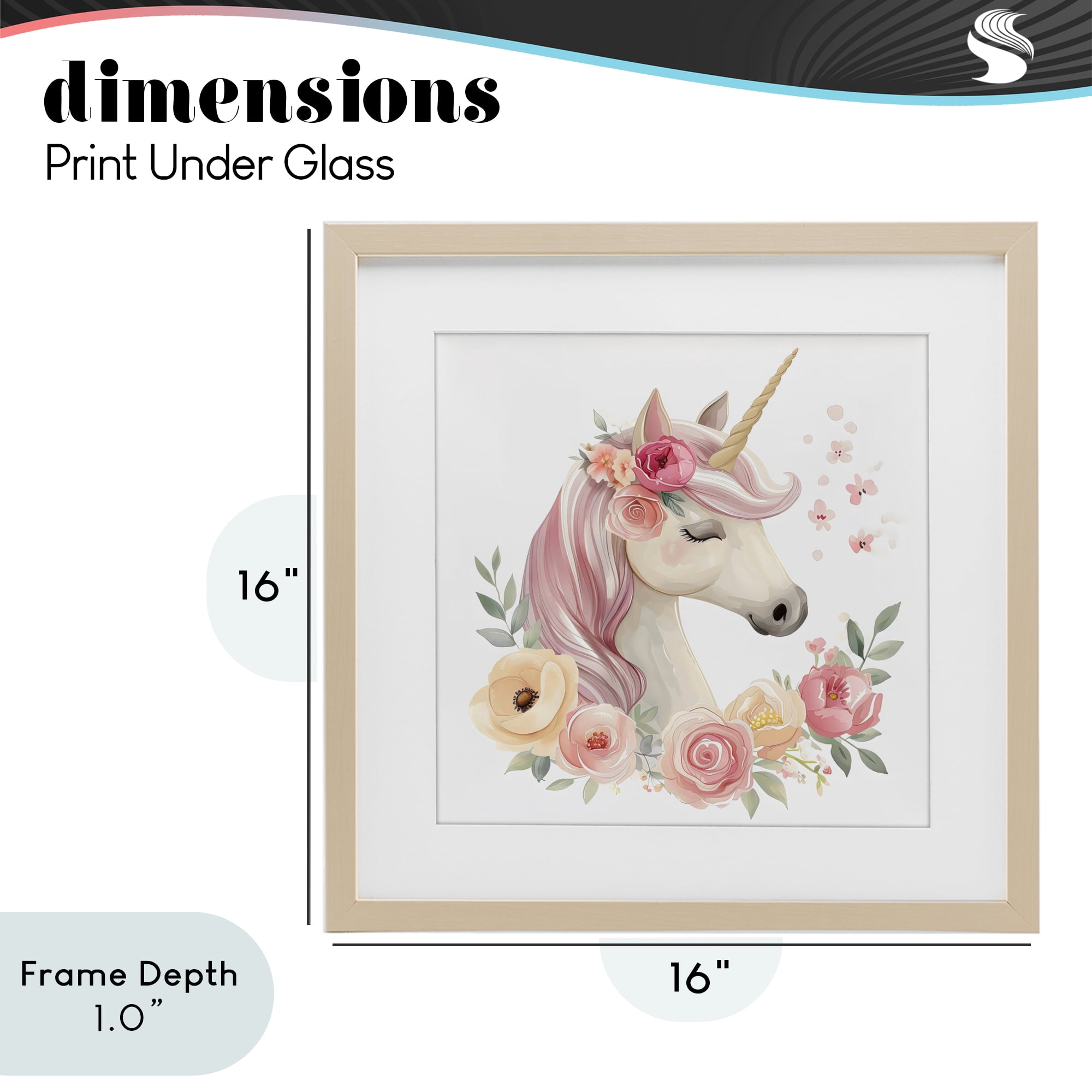 Stupell Industries Unicorn with Floral Wreath Birch Framed Print Under Glass, design by Creative Studio