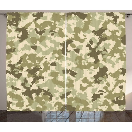 Camo Curtains 2 Panels Set Old Fashioned Camouflage Pattern