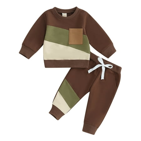 

Wallarenear 2Pcs Baby Boy Girl Sweatsuit Color Block Sweatshirt Tops Drawstring Jogger Pants
