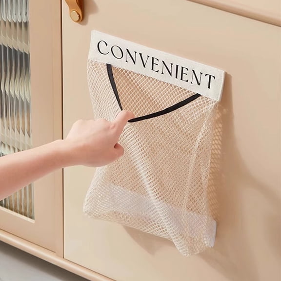 NICERIO Beige Hanging Mesh Storage Bag for Kitchen Organization, Space Saving and Clutter-