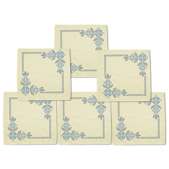 Vietsbay's Embroidered flower 2 Printed Linen Napkin VHN_01 Lot of 6