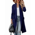 thumbnail image 3 of Cárdigan Holgado de Punto Abierto para Mujer, Informal, de Larga, Drapeado, con Bolsillos, Chaqueta Larga, Suéter. Azul XXL, 3 of 7