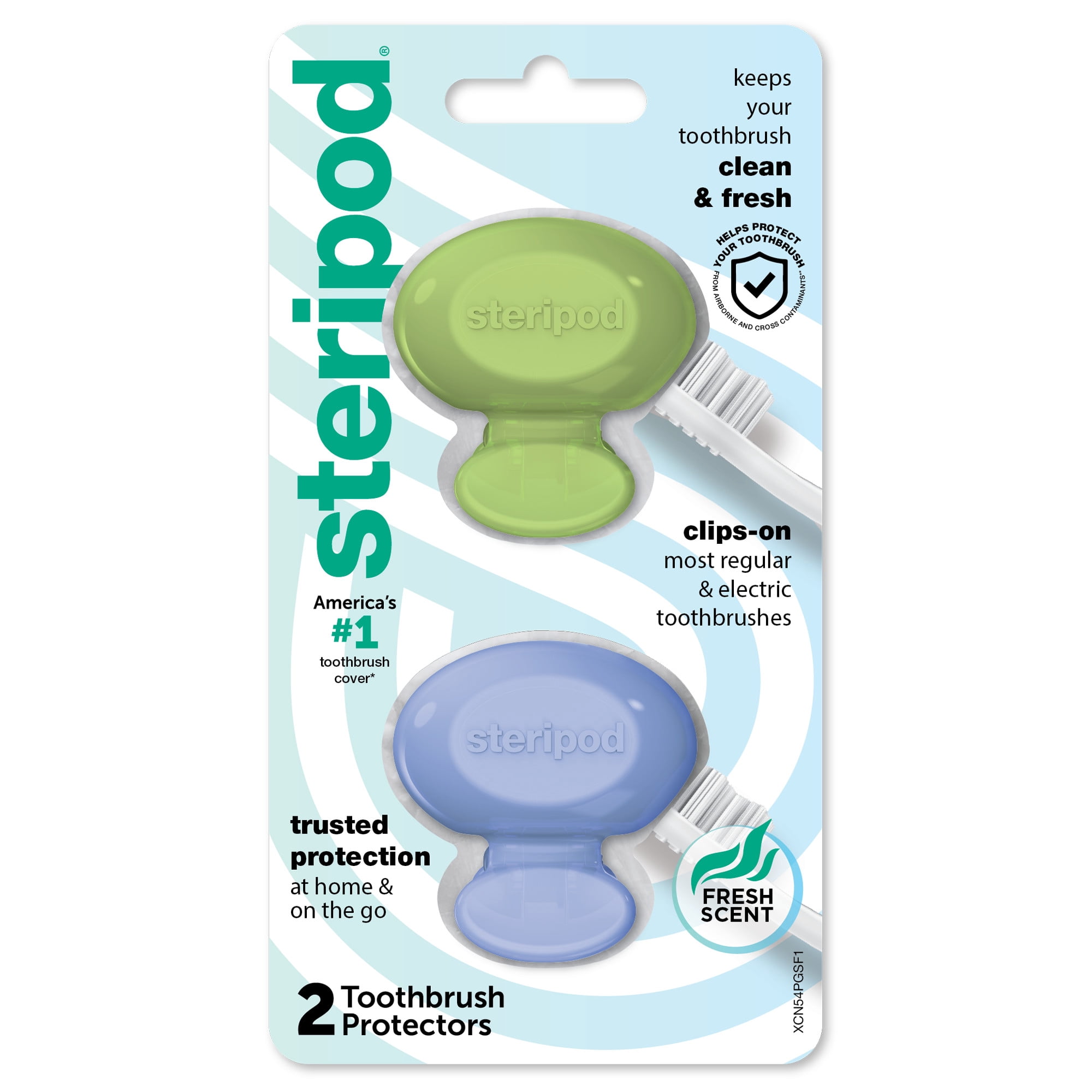 (2 pack) Steripod Clip-On Toothbrush Protector with Fresh Scent, Assorted Colors, 2 Count