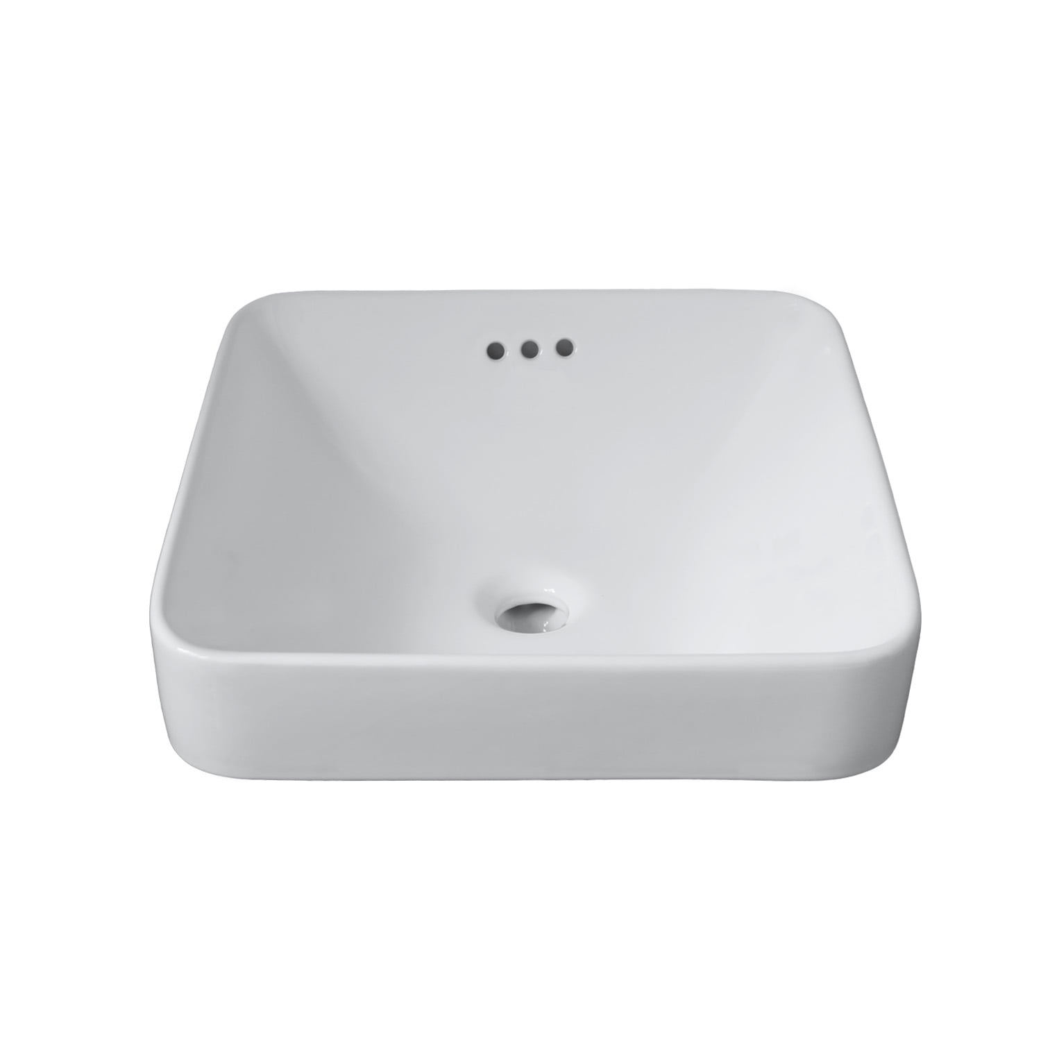 WinZo WZ6173 Square Semi-Recessed Bathroom Sink 16.5" White Ceramic Finish Drop in Vessel Basin