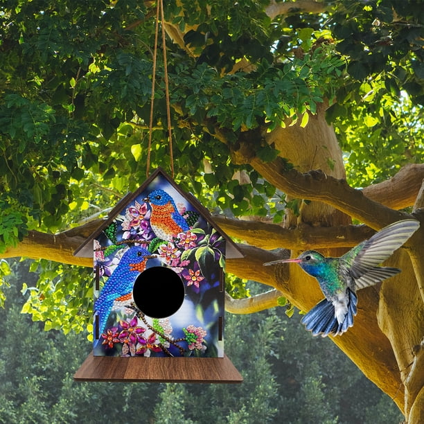 Cuadros Decorativos Casa de pájaros colgantes, pintura de diamante DIY, jaula de cabaña de nido de pájaro de madera (NW03) Sywqhk Nuevos Originales
