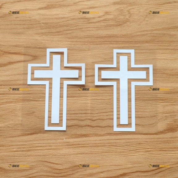 Jesus Cross God Christ Sticker Decal Vinyl - 2 Pack White 4" - For Car Boat Laptop Cup No Background Die-cut Style a