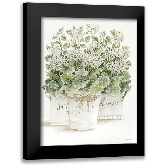 Jacobs, Cindy 12x14 Black Modern Framed Museum Art Print Titled - White Geraniums I