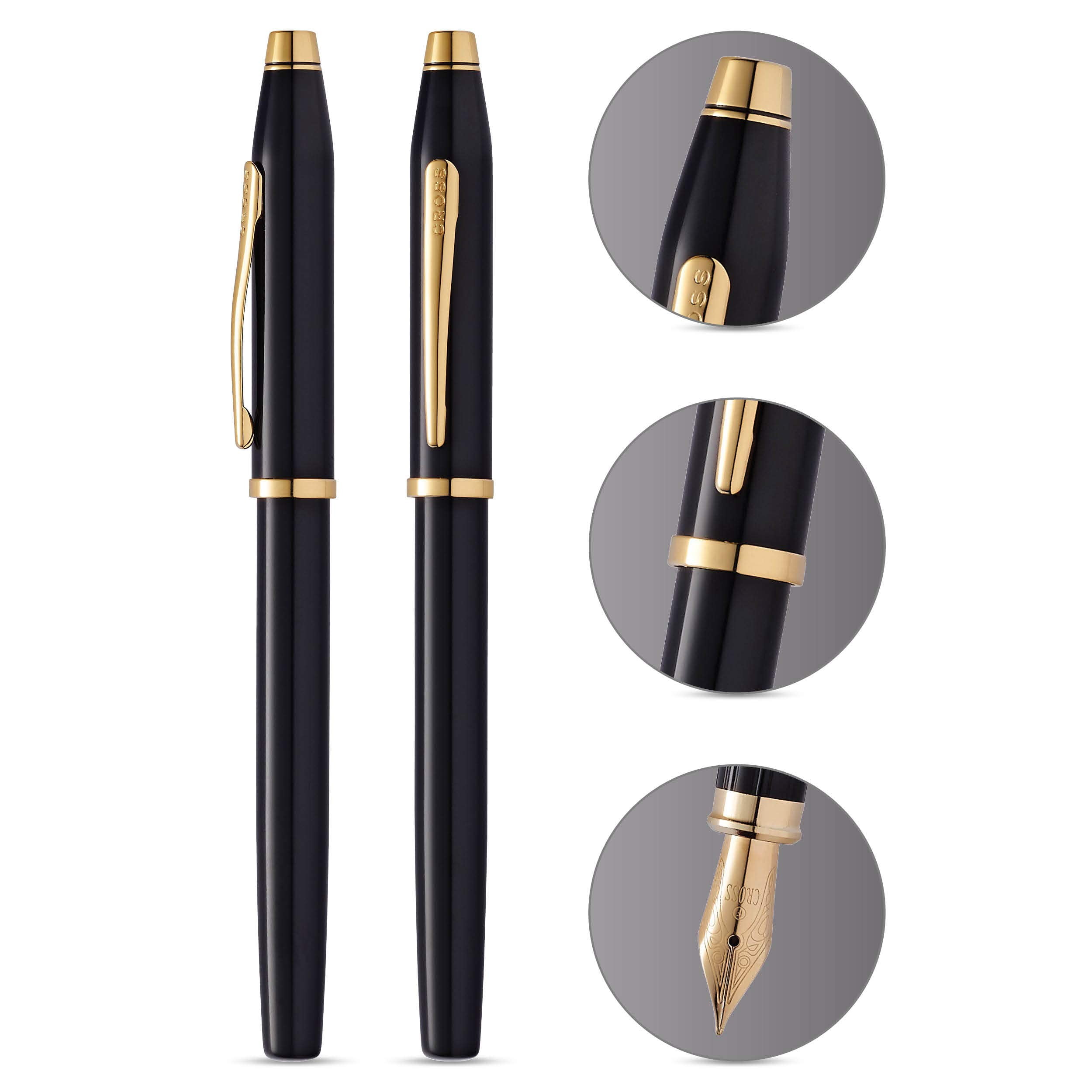 Cross Century® II Black Lacquer with 23KT Gold-Plated Appointments and 23KT Gold-Plated Medium Nib Fountain Pen
