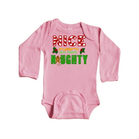 

Inktastic Nice Until Proven Naughty with Holly and Gingerbread Man Gift Baby Boy or Baby Girl Long Sleeve Bodysuit
