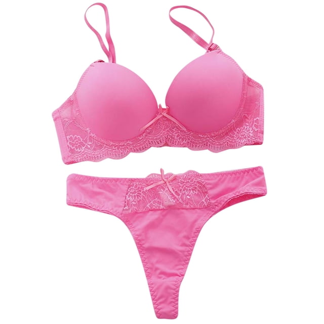 Gibobby Lenceria mujer sexy Día de San Valentín Sujetador de Lencería de encaje Día de San Valentín acolchado para mujer, ropa interior de realce, conjunto de sujetadores(Rosa, 90C)
