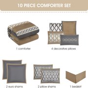 Nanshing Donovan 10PC Geometric Luxury Comforter Set, Grey, Queen