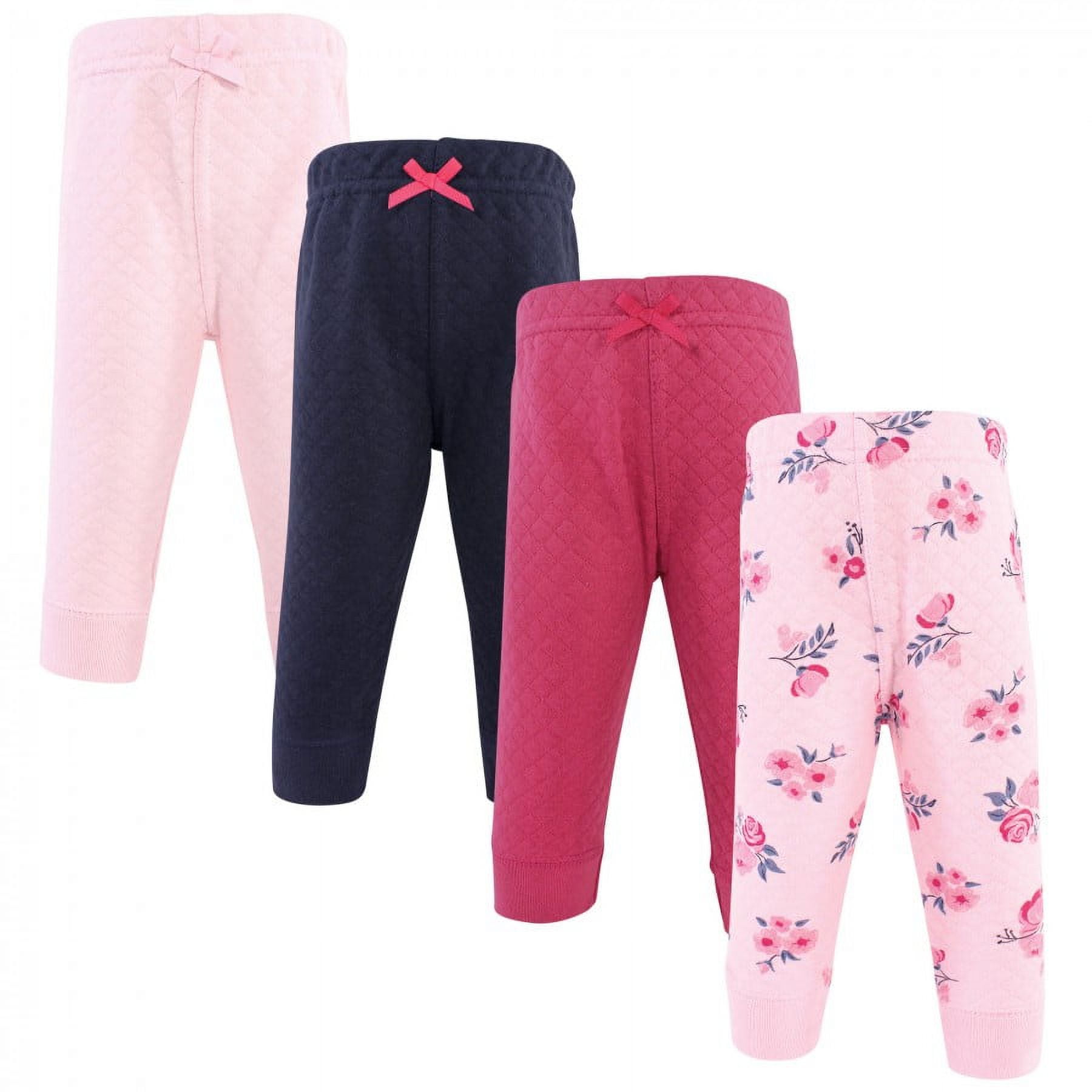 Hudson Baby Infant and Toddler Girl Quilted Jogger Pants 4pk Pink Navy Floral 3-6 Months
