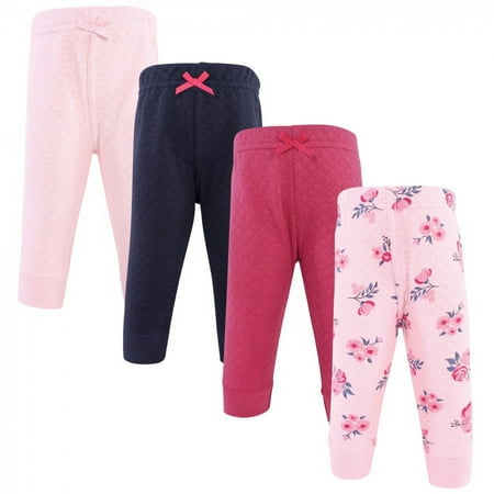 UPC: 0660168258721 | Hudson Baby Infant and Toddler Girl Quilted Jogger Pants 4pk Pink Navy Floral 6-9 Months
