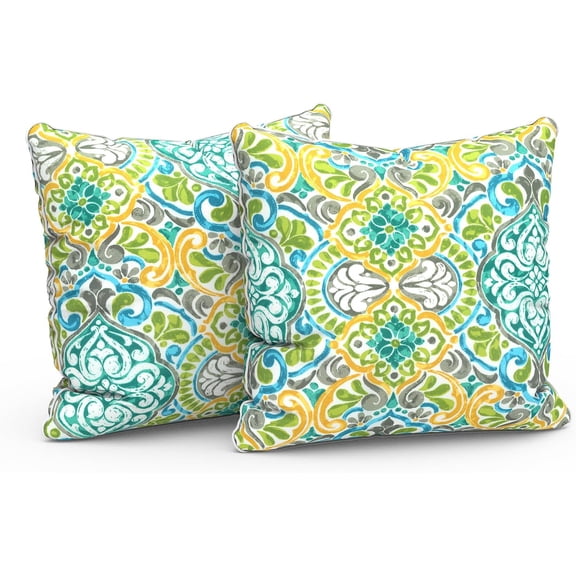 Outdoor Throw Pillow Covers Waterproof Tropic Accent Pillow Cases Fluffy Outdoor Cushion Covers for Garden and Patio Furniture Decoration, 16x16, 2 Pack, Damask Green
