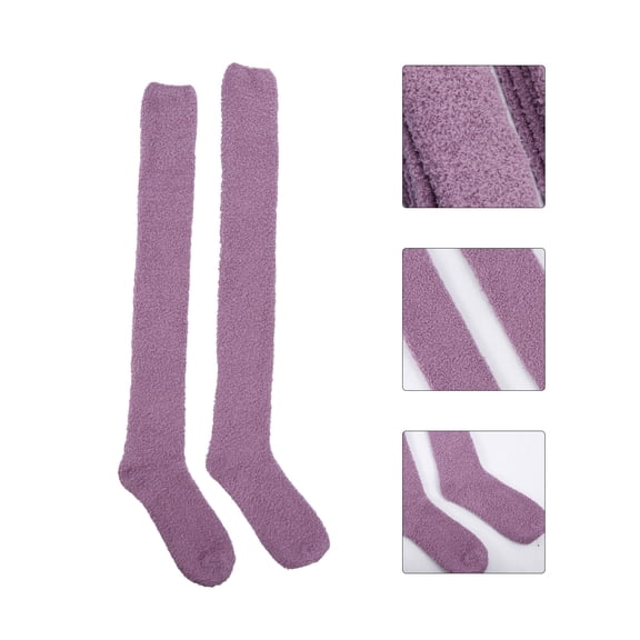 HOOWIFFY 1 Pair Fleece Stockings Purple Coral Fleece Thermal Women Giving