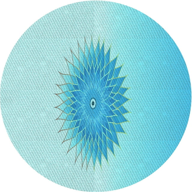 Ahgly Company Machine Washable Indoor Round Transitional Blue Turquoise Green Area Rugs, 5' Round