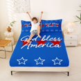 thumbnail image 3 of Manfei Minimalist Patriotic Stars Bed Sheets, God Bless America Print Full Size Sheets, Blue Red White, Reversible 4pcs (1 Flat Sheet, 1 Fitted Sheet and 2 Pillowcases), 3 of 6