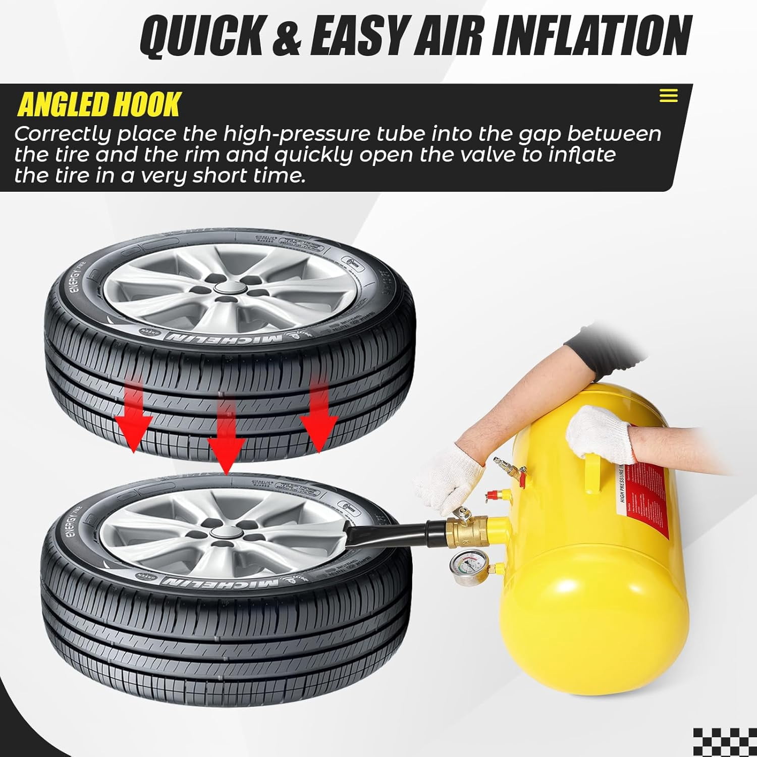 10 Gallon Air Tire Bead Seater 145PSI Blaster Tool Seating Inflator  with Pressure Gauge & Handle for Car Truck ATV Tank