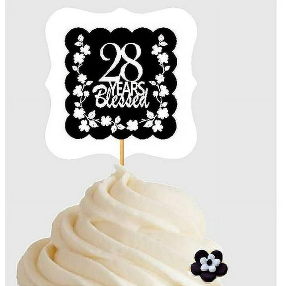 28th Birthday / Anniversary Blessed Cupcake Decoration Toppers Picks -12ct