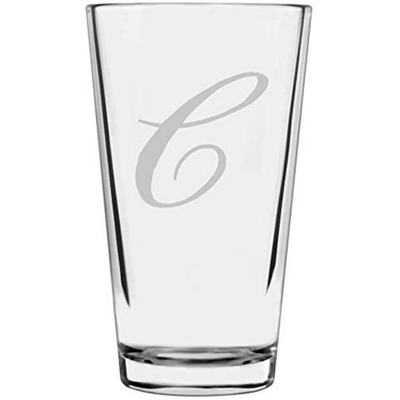 Bix Script Etched Monogram All Purpose 16oz Libbey Pint Glass Letter C