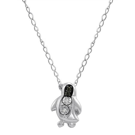 Penguin Charm Pendant - Amanda Rose Diamond Penguin Pendant in Sterling Silver