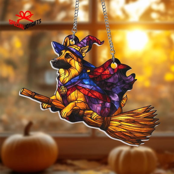 German Shepherd Suncatcher, H@ll0ween Dog Window Hanging, Acrylic Ornament Gift, Gothic Spooky Décor