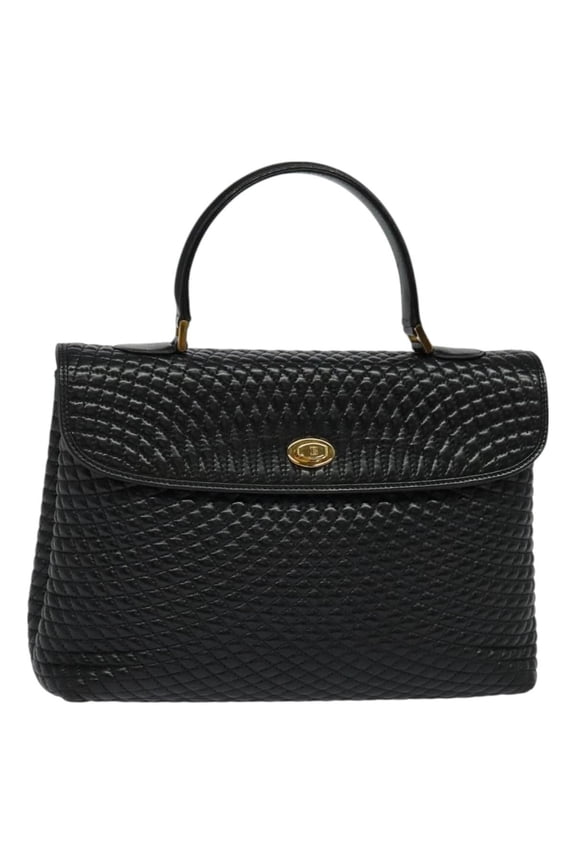 Pre-Owned Bally Vintage Handbag Quilted Leather Black Leather Handbag