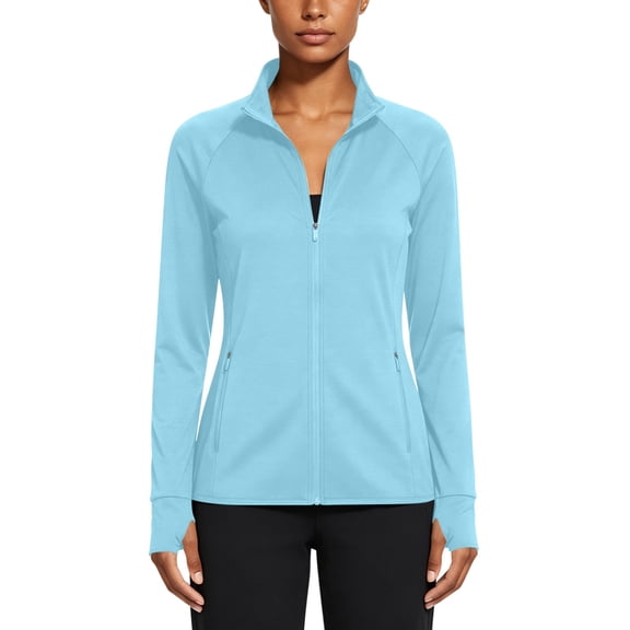 SPF Shirts for Women UPF 50 Sun Protection Zipper Jacket Long Sleeve Lightweight Quick Dry Blouse with Thumb Hole and Zip Pockets Light Blue S