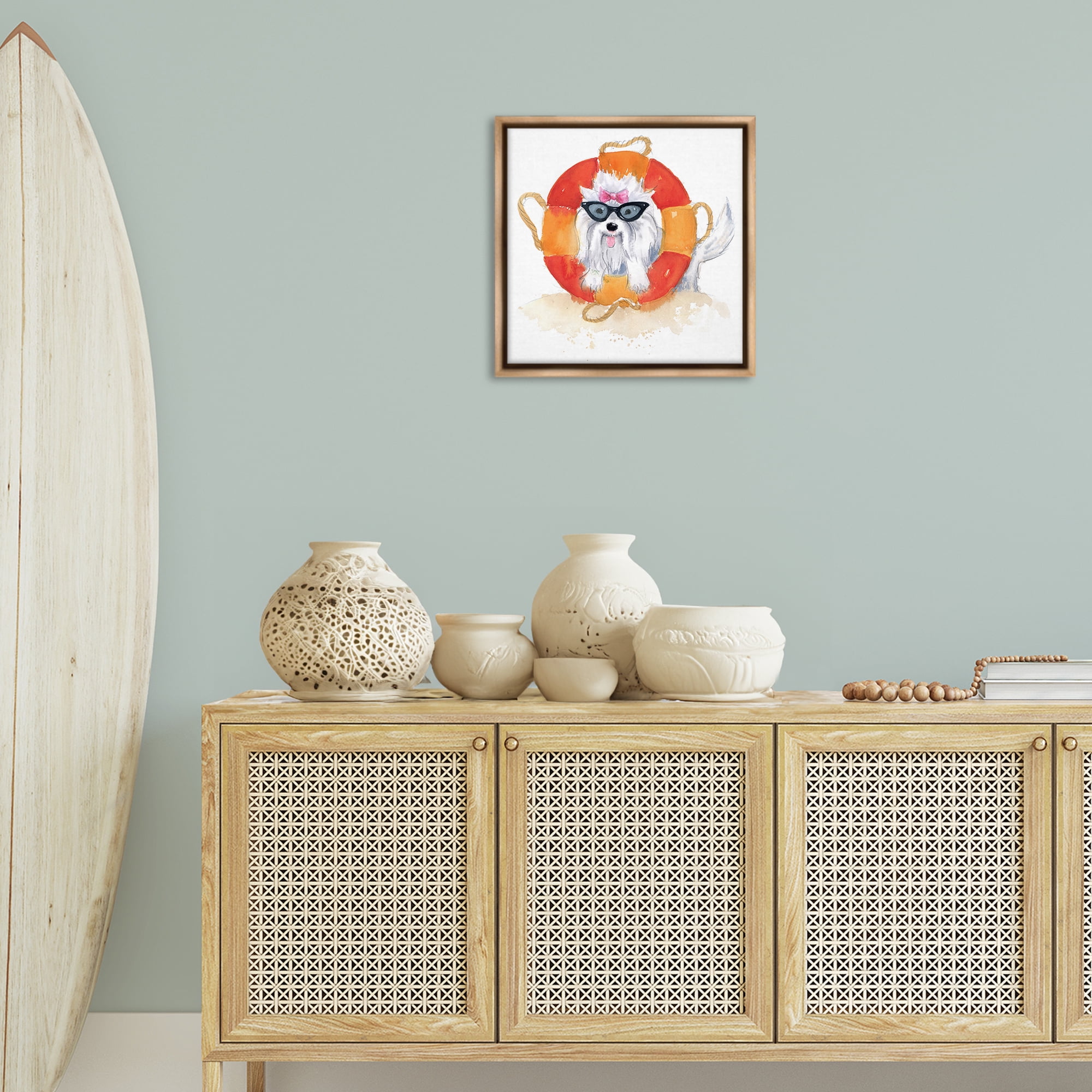 Stupell Industries Sandy Dog in Sunglasses Animals Painting Brown Floater Framed Canvas Art Print Wall Art, 18 x 18