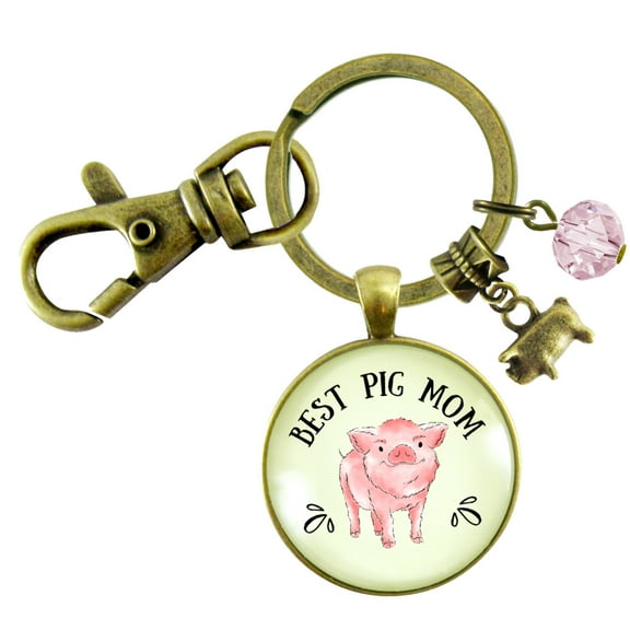 Pig Mom Keychain Country Inspired Womens Pig Lover Gift Jewelry