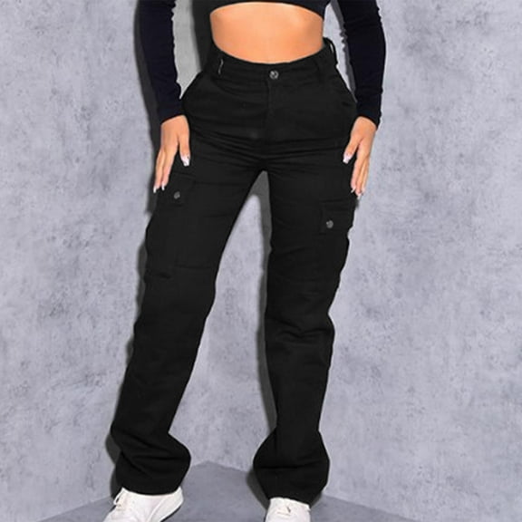 Sentmoon High Waisted Jeans for Women Loose Fit Wide Leg Denim Jeans with Pockets Solid Color Button Palazzo Pants Stylish Teen Girls for Casual Hangouts Black L