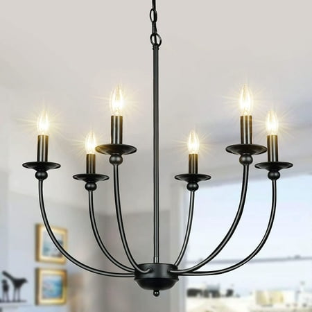 

Black Farmhouse Chandelier 6-Light Wrought Iron Chandelier Rustic Candle Ceiling Pendant Light Fixture for Dining Room Kitchen Island Living Room Foyer Bedroom Entryway