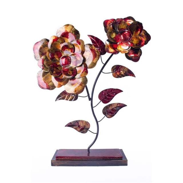 Heather Ann W08999-06 Flora 2 Bloom Foiled and Lacquered Table Top Decorative Object, Copper, Red & Gold