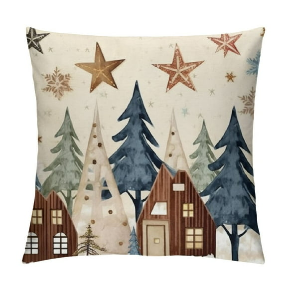 Shiartex  Christmas Tree Pillow Covers Rustic Wood Xmas Farmhouse Decorative Throw Pillows Winter Snowflake Christmas Square Cushion Case for Home Sofa Couch Bed Outdoor, Blue Brwon White