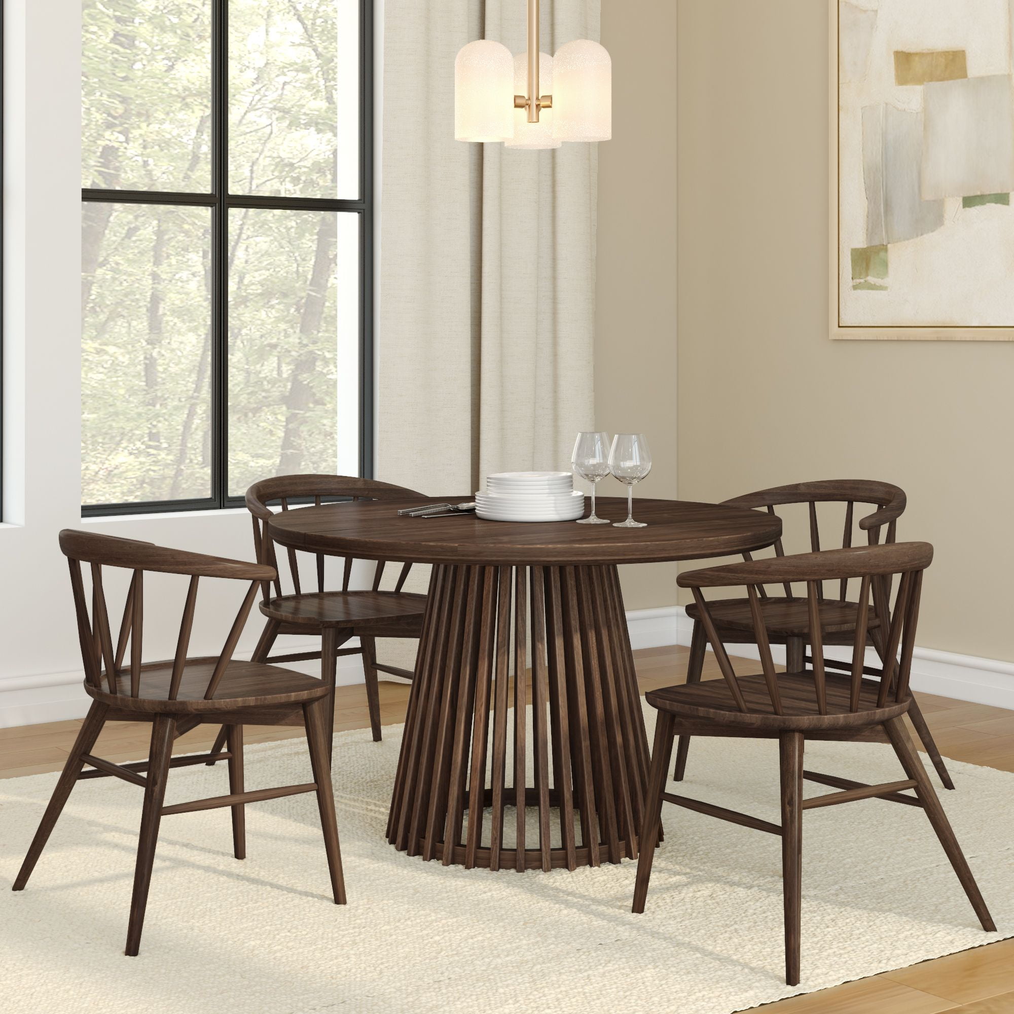 Plank+Beam 48" Lido Round Dining Table, Solid Wood Minimalist Kitchen Table for 4, Walnut