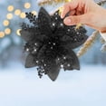 thumbnail image 4 of 12 Pack Black Glitter Poinsettia Christmas Flowers, 5.7 Inch Artificial Holiday Floral Accents for Tree, Wreath, Garland, Mantel & Gothic Home Decor, 4 of 5