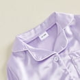 thumbnail image 6 of Cjfdfy Toddler Baby Girl Satin Pajamas Set Solid Color Ruffled Trim Button Down Long Sleeve Tops And Pants Little Baby Cute Soft Satin Loungewear 1-6Y, 6 of 9