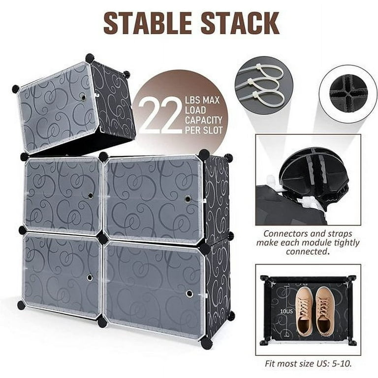 Anenz Shoe Storage Shelf Cabinet, 24 Pair Portable Closet Rack, Black,  Plastic